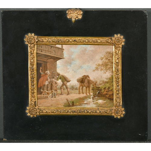 57 - J. Col (18th-19th Century) Dutch. Figures by a Doorway, Oil on Copper, 4.5