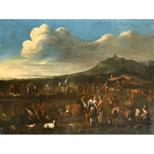 60 - 17th Century Northern European School. Figures and Cattle, Oil on Canvas, Unframed 23.75