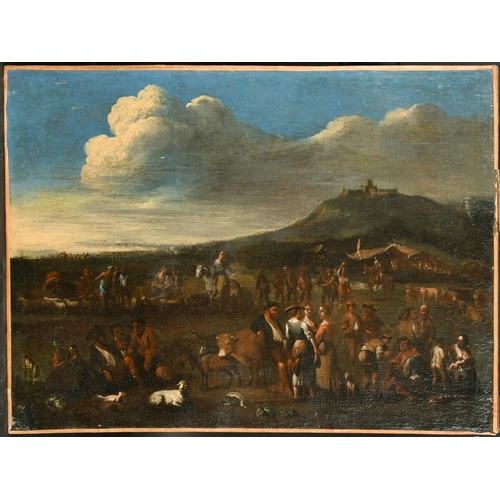 60 - 17th Century Northern European School. Figures and Cattle, Oil on Canvas, Unframed 23.75