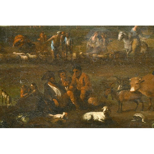 60 - 17th Century Northern European School. Figures and Cattle, Oil on Canvas, Unframed 23.75