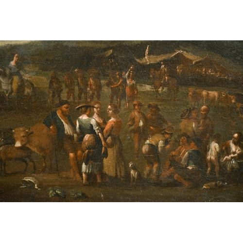 60 - 17th Century Northern European School. Figures and Cattle, Oil on Canvas, Unframed 23.75