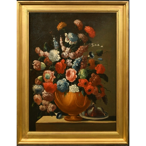 61 - 18th Century English School. Still Life of Flowers in a Stone Urn, Oil on Canvas, 30.25