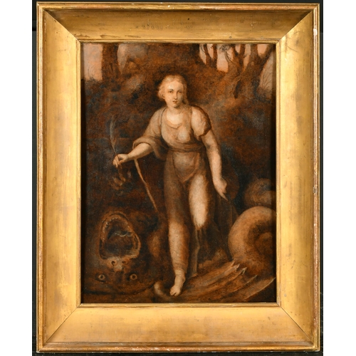 62 - Late 18th Century English School. A Martyr Standing on the Wing of a Demon, Oil on Panel, 16