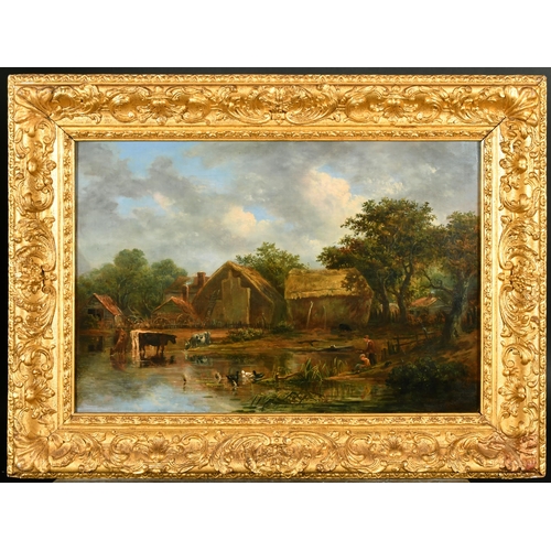 66 - 19th Century English School. Boys Fishing in a Farm Pond, Oil on Canvas, 15.5