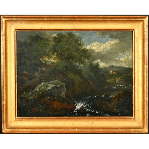 67 - 18th Century Italian School. Figures in a River Landscape, Oil on Panel, 8