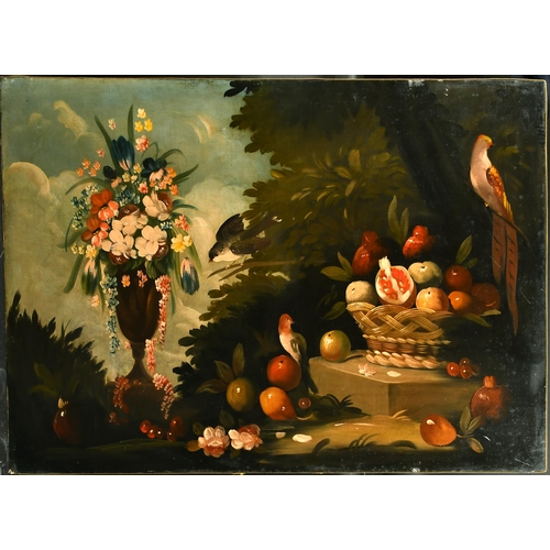 72 - Manner of Jacob Bogdani (1660-1724) Hungarian/British. Still Life of Fruit, Flowers and Wild Birds, ... 