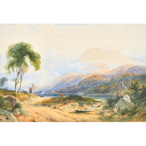 80 - Richard Principal Leitch (1827-1882) British. An Extensive Highland Landscape with Figures and Boats... 