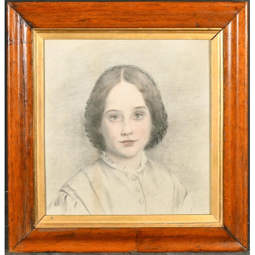 106 - 19th Century English School. Bust Portrait of a Girl, Pencil and Crayon, Inscribed on a label verso,... 