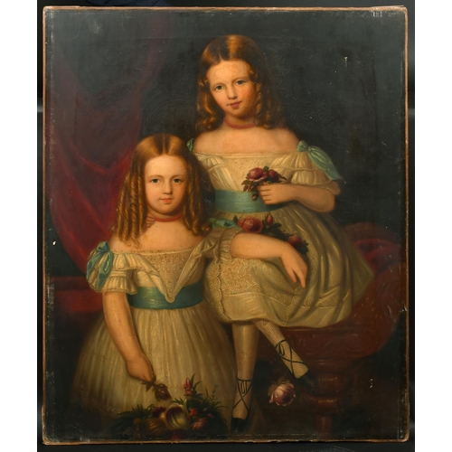 113 - Early 19th Century English School. A Portrait of Two Young Girls, Oil on canvas, 38.5