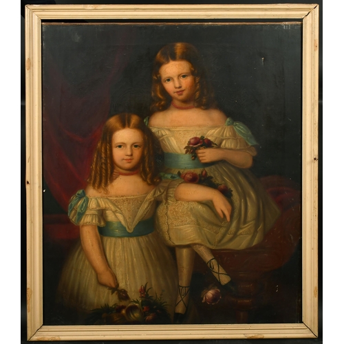 113 - Early 19th Century English School. A Portrait of Two Young Girls, Oil on canvas, 38.5