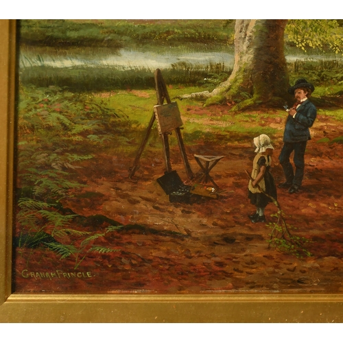 119 - Graham Pringle (19th - 20th Century) British. An Artist with a Child in a Woodland Setting, Oil on c... 