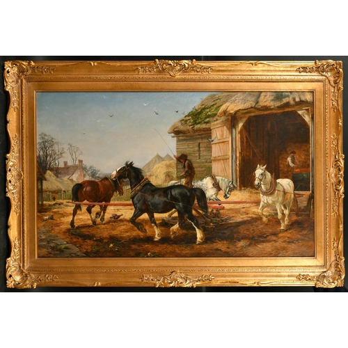 121 - William Henry Hopkins (1825-1892) British. Threshing the Harvest, Oil on canvas, Signed and dated 18... 