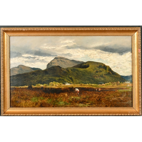 137 - 19th Century English School. Farmworkers in the Scottish Mountains, Oil on canvas, 14.25