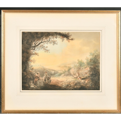 15 - Julius Caesar Ibbetson (1759-1817) British. A River Landscape with Figures and Cattle, Watercolour, ... 