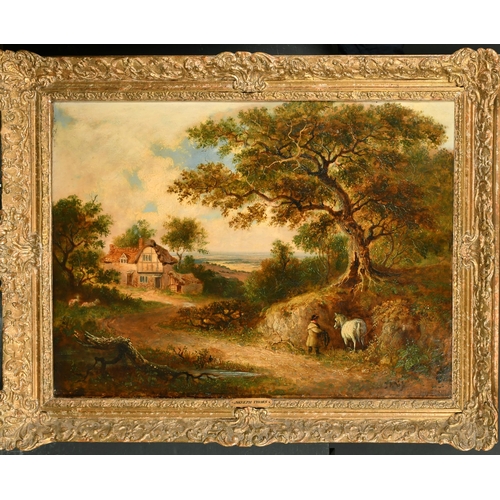 154 - Attributed to Joseph Thors (1835-1920) British. Landscape with a Man and a Horse by a Cottage, Oil o... 