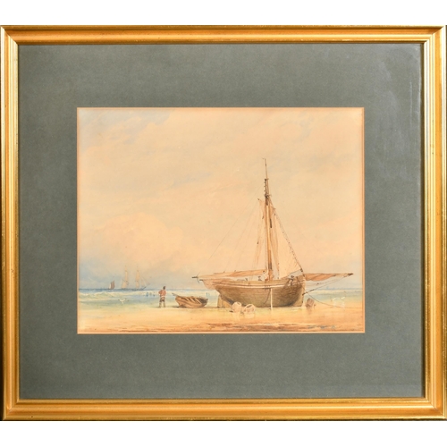 203 - Thomas Sewell Robins (1810-1880) British. Beached Boats, Watercolour, Signed and dated 1832, 10.25