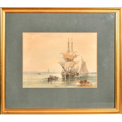 203 - Thomas Sewell Robins (1810-1880) British. Beached Boats, Watercolour, Signed and dated 1832, 10.25