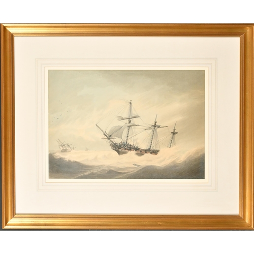 206 - Samuel Atkins (1760-1808) British. A Three Masted Vessel in Choppy Waters, Watercolour, Signed (on d... 