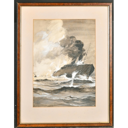 207 - George Soper (1870-1942) British. A Battleship in Distress, Watercolour, Signed, 15.75