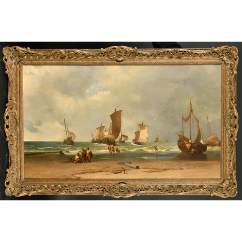 212 - Alexandre Thomas Francia (1813/20-1884) French/Belgian. A Beach Scene with Boats and Figures on the ... 