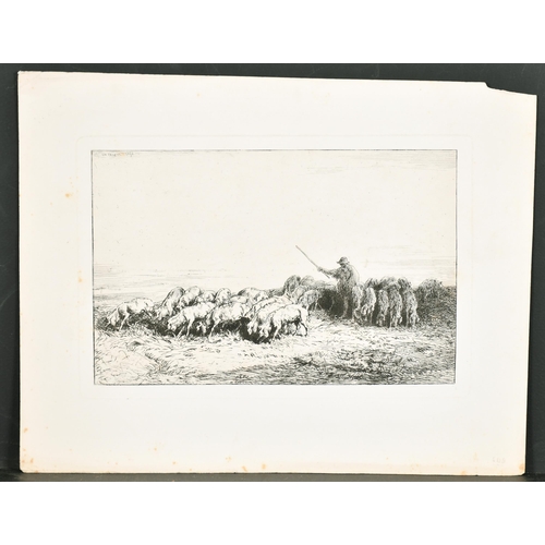 217 - After Charles Jacque (1813-1894) French. Shepherd and his Flock, Etching, 6.6