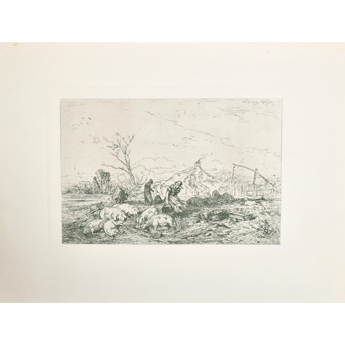 217 - After Charles Jacque (1813-1894) French. Shepherd and his Flock, Etching, 6.6