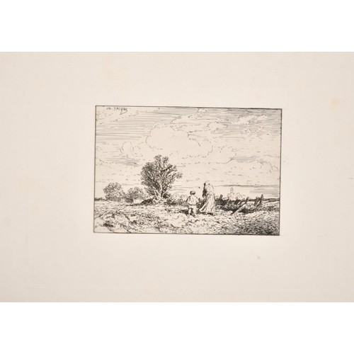 217 - After Charles Jacque (1813-1894) French. Shepherd and his Flock, Etching, 6.6