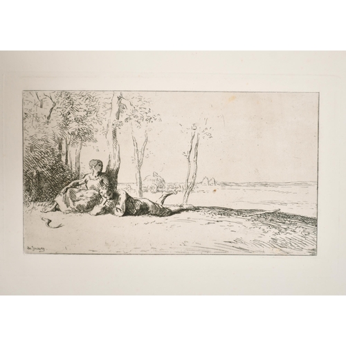 217 - After Charles Jacque (1813-1894) French. Shepherd and his Flock, Etching, 6.6