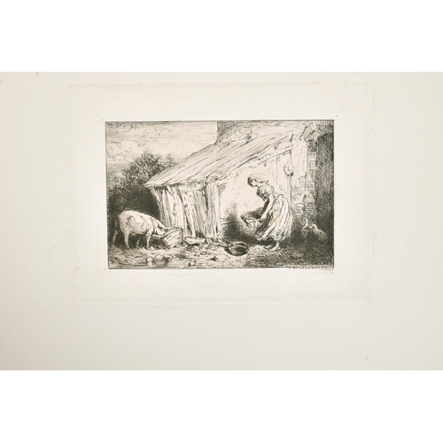 217 - After Charles Jacque (1813-1894) French. Shepherd and his Flock, Etching, 6.6