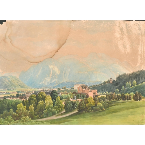 230 - Thomas Ender (1793-1875) Austrian. View of Town in an Austrian Landscape, Watercolour, Signed, Unfra... 