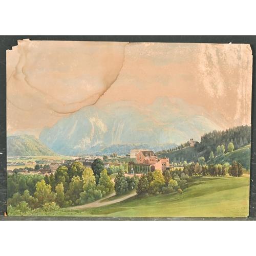 230 - Thomas Ender (1793-1875) Austrian. View of Town in an Austrian Landscape, Watercolour, Signed, Unfra... 