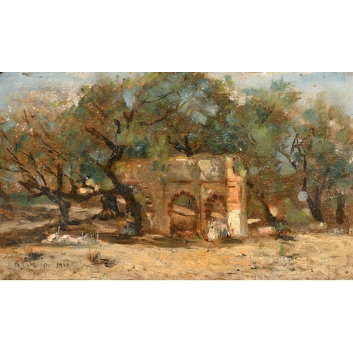 231 - Valette (19th-20th Century French). Ruins in a Wooded Glade, Oil on Card, Signed and dated 1907, 5.5... 