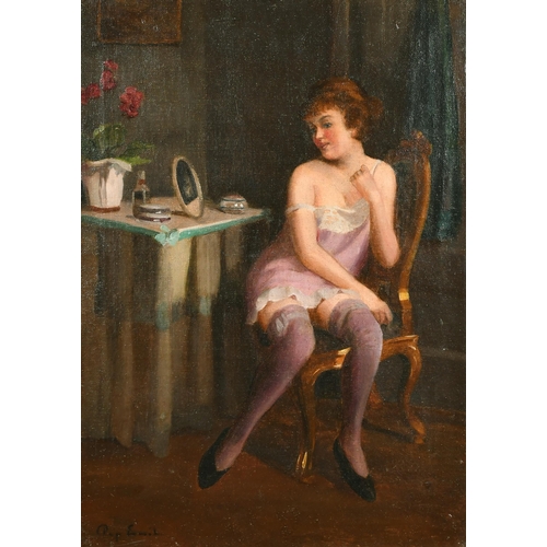 235 - Emil Pap (1884-1955) Hungarian. A Lady in her Boudoir, Oil on canvas, Signed, 27.75