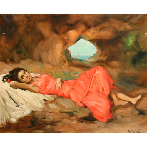 242 - Francisco Rodriguez Clement (1861-1956) Spanish. An Ischian Beauty Sleeping in a Cave, with Shipping... 