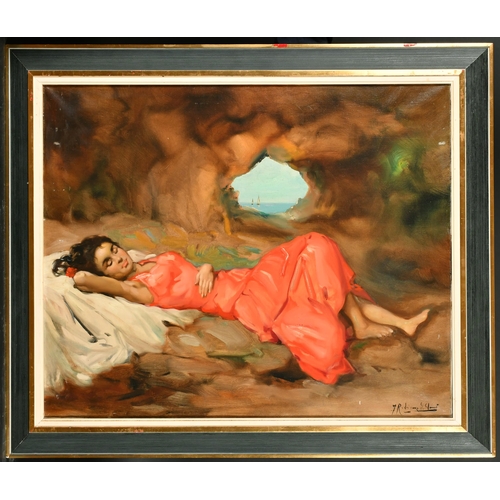 242 - Francisco Rodriguez Clement (1861-1956) Spanish. An Ischian Beauty Sleeping in a Cave, with Shipping... 