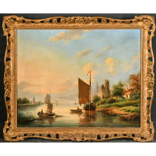 244 - Geradus Hendriks (1804-1859) Dutch. A River Scene with Boats, Oil on panel, Signed, 14