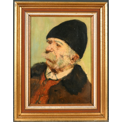 247 - Jeno Ring Kasznar (1875-1944) Hungarian. Head Study of a Man with a Moustache, Oil on board, Signed,... 