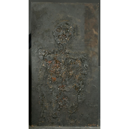 248 - W Spitzer (20th - 21st Century) European. A Standing Skeletal Figure, Oil and Collage, Signed, Unfra... 