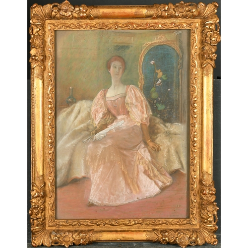 251 - Thomas Wilmer Dewing (1851-1938) American. Elegant Lady in a Pink Dress seated in an Interior, Paste... 