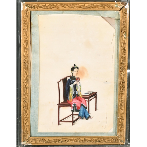 257 - 19th Century Asian School. A Lady at Her Loom, Watercolour on rice paper, 7.25