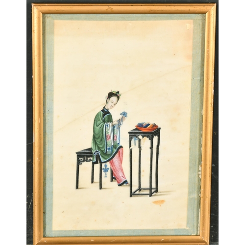 257 - 19th Century Asian School. A Lady at Her Loom, Watercolour on rice paper, 7.25