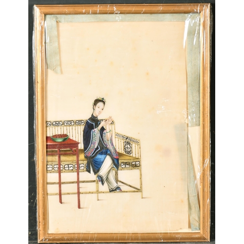 257 - 19th Century Asian School. A Lady at Her Loom, Watercolour on rice paper, 7.25