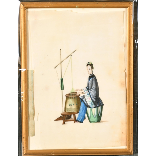 257 - 19th Century Asian School. A Lady at Her Loom, Watercolour on rice paper, 7.25