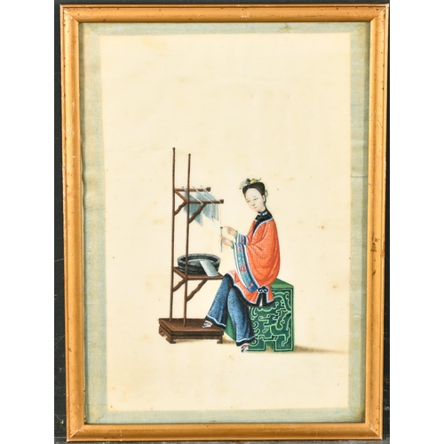 257 - 19th Century Asian School. A Lady at Her Loom, Watercolour on rice paper, 7.25