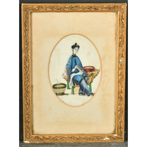 257 - 19th Century Asian School. A Lady at Her Loom, Watercolour on rice paper, 7.25