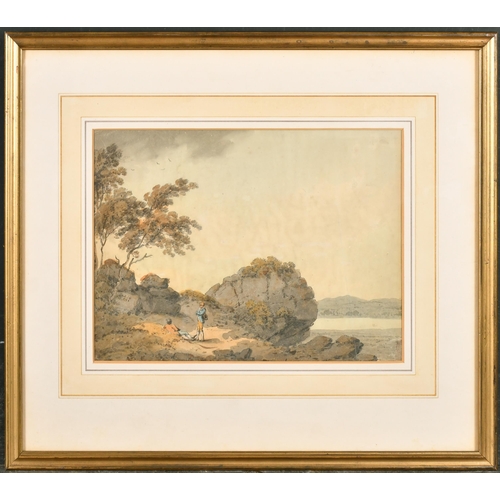 28 - Paul Sandby (1725-1809) British. Young Men on a Rocky Outcrop, Watercolour, 7.5