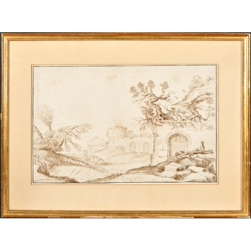 30 - Circle of Falsario del Guercino (18th Century) Italian. Figure in a Landscape, Ink, 10