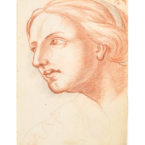 34 - 18th Century Italian School. Grotesque Face, Red Chalk and Pencil, Inscribed, 5.5