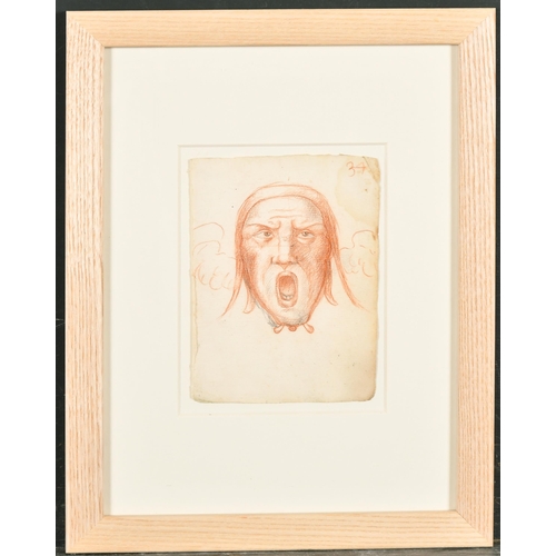 34 - 18th Century Italian School. Grotesque Face, Red Chalk and Pencil, Inscribed, 5.5