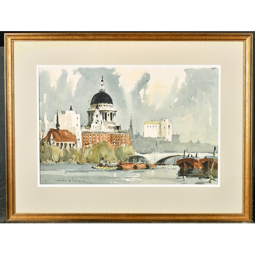 353 - Edward Wesson (1910-1983) British. St Paul's from The Thames, Watercolour, Signed, 13